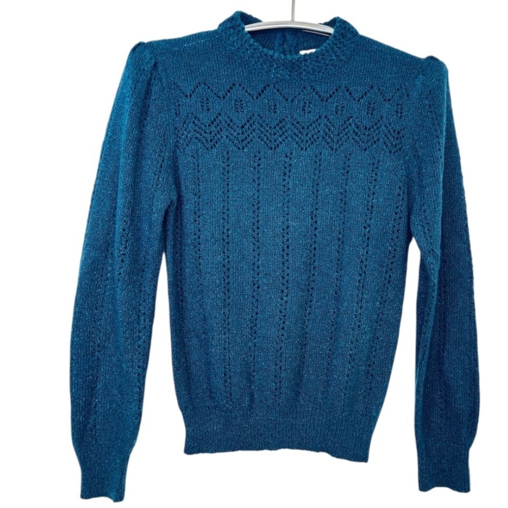 Alia Women's Cowl Neck Teal Sweater with Buttoned Keyhole Back Closure Size M
